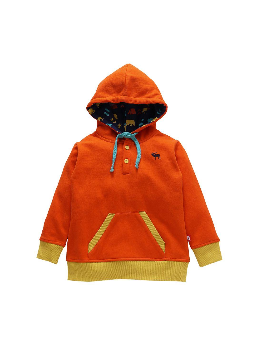 nino bambino boys organic cotton orange & yellow solid hooded sweatshirt