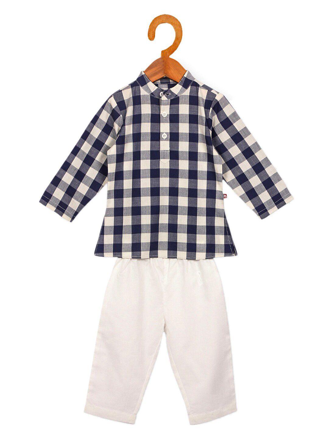 nino bambino boys white & blue checked pyjamas