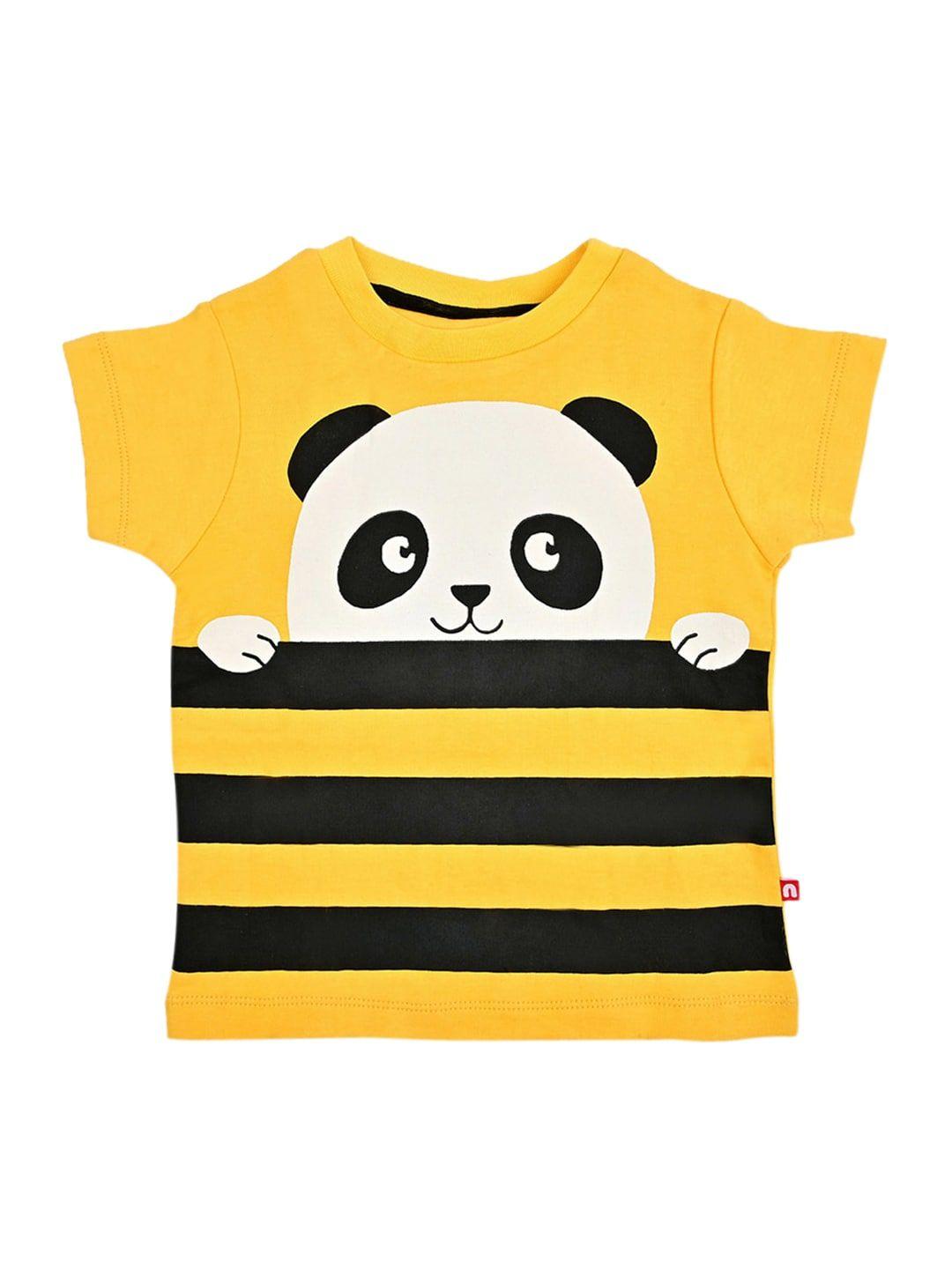 nino bambino boys yellow printed round neck organic cotton  sustainable organic cotton t-shirt