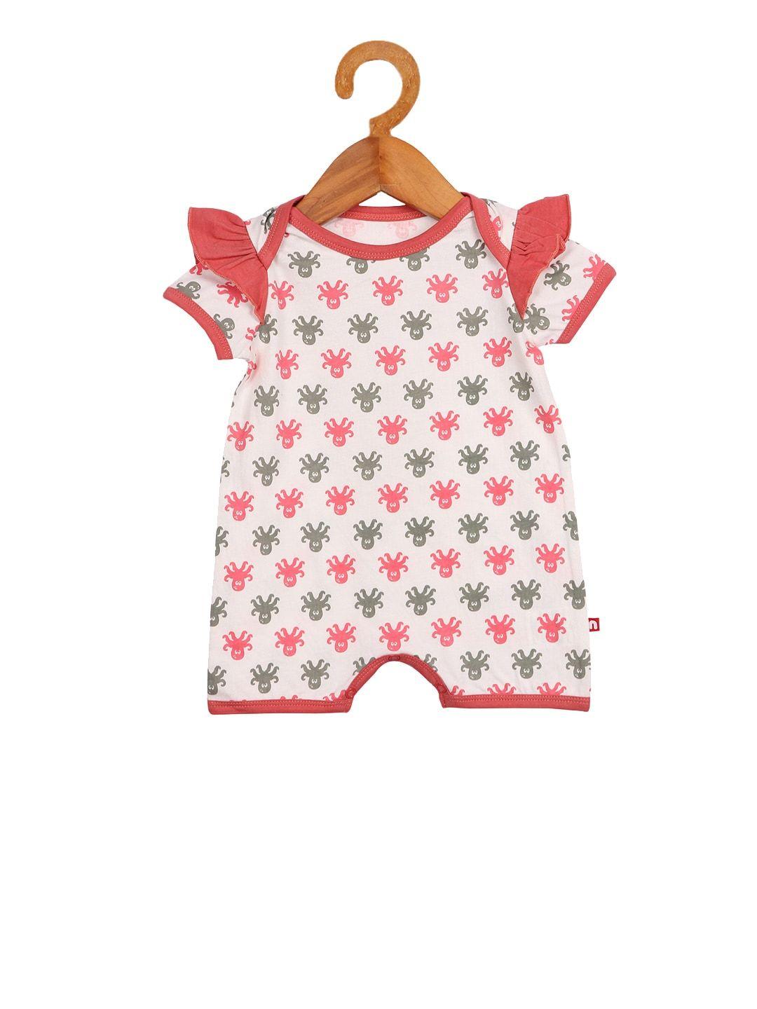 nino bambino girls white & red printed organic cotton frill half sustainable rompers