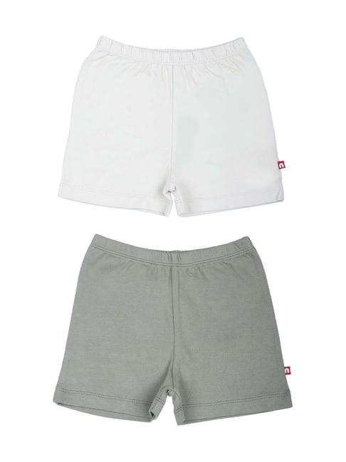 nino bambino kids grey & white cotton regular fit shorts (pack of 2)