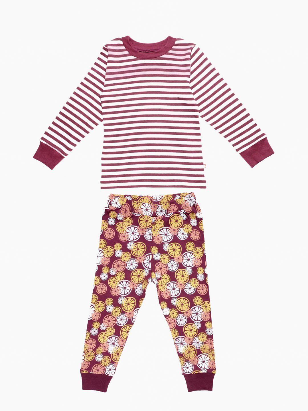 nino bambino kids multicoloured & magenta striped organic cotton t-shirt with pyjamas