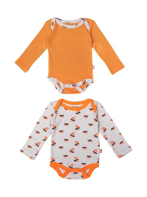 nino bambino kids orange & white printed bodysuit (pack of 2)