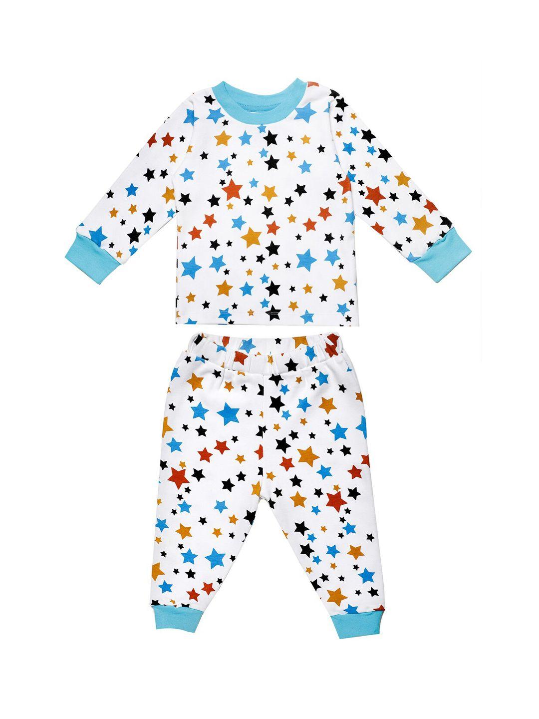 nino bambino kids white & blue printed organic cotton t-shirt with pyjamas