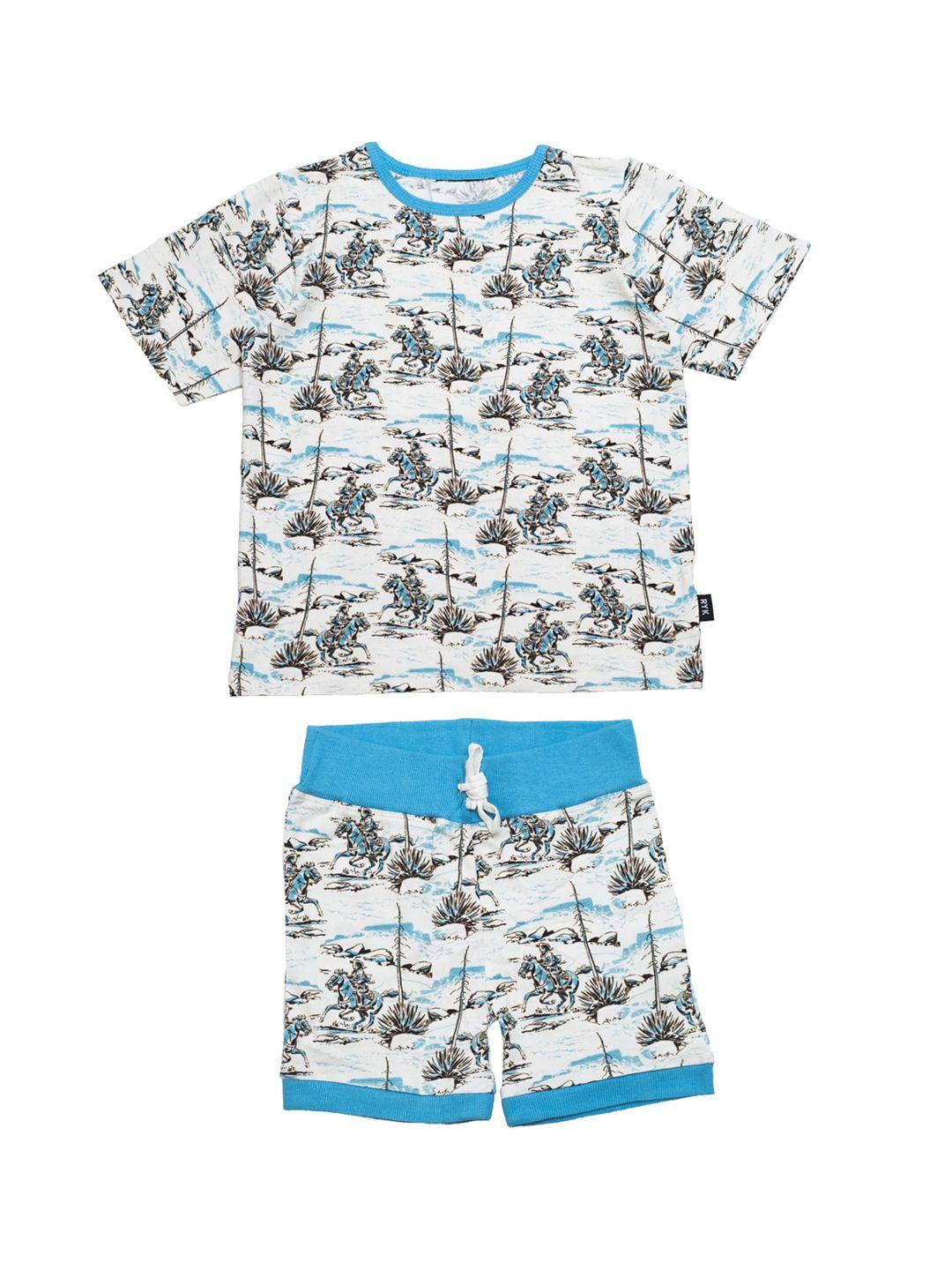 nino bambino kids white & blue printed organic cotton t-shirt with shorts