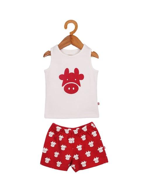 nino bambino kids white & red printed t-shirt with shorts