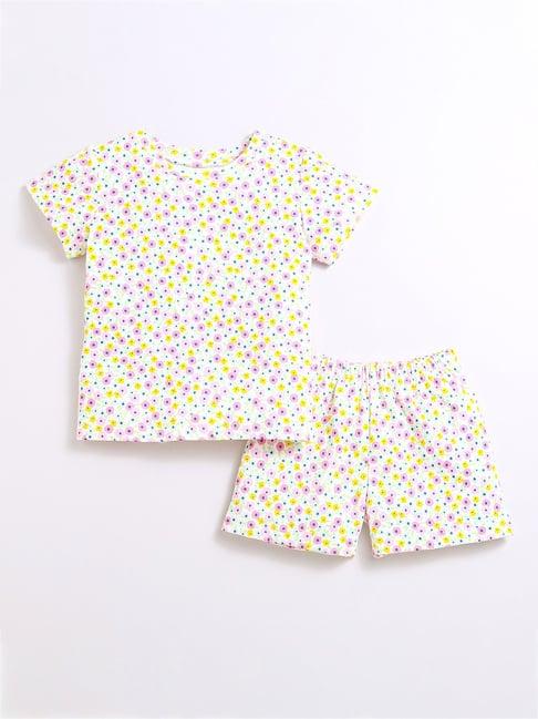 nino bambino kids white floral print t-shirt with shorts