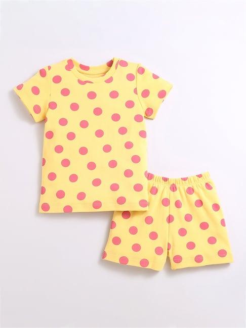 nino bambino kids yellow & pink printed t-shirt with shorts