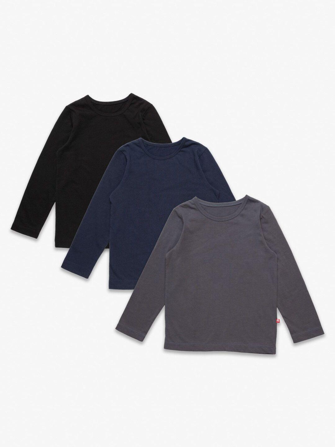 nino bambino set of 3 kids black solid cotton round neck sweatshirt