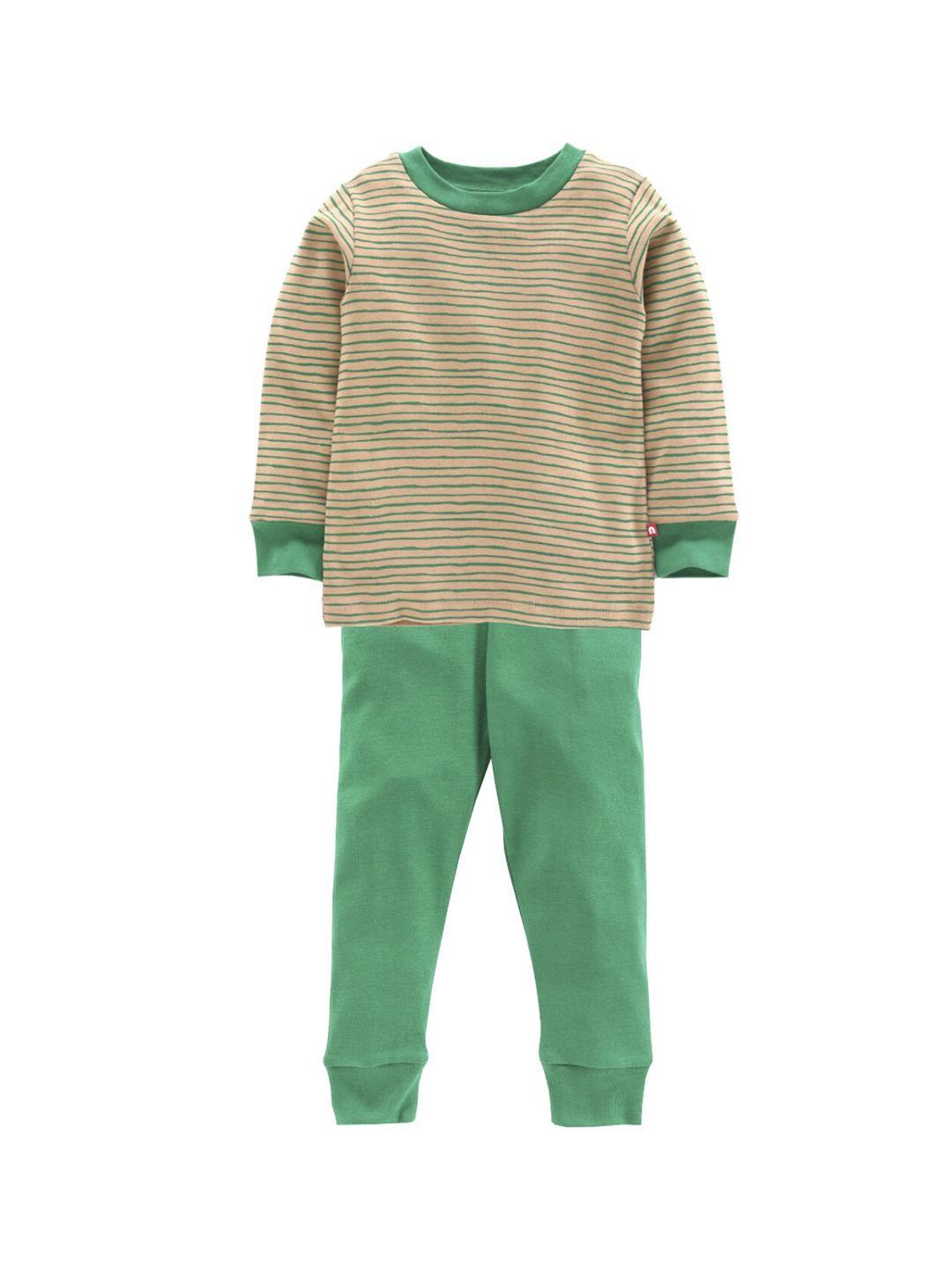 nino bambino unisex kids beige & green striped organic cotton t-shirt with pyjamas