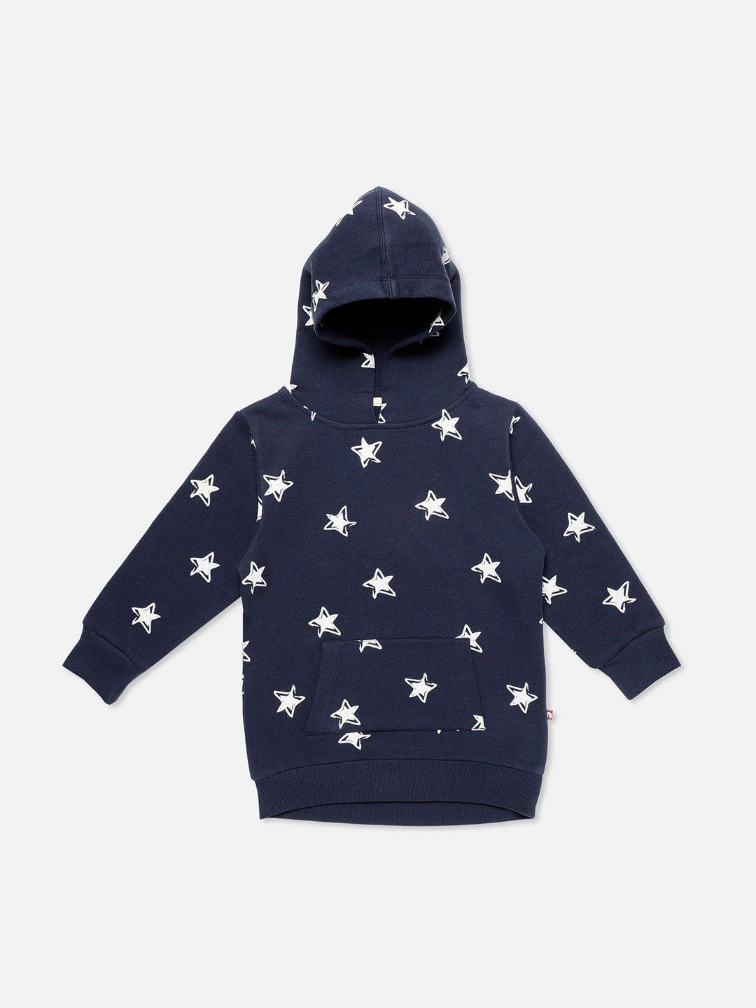 nino bambino unisex organic cotton kids navy blue & white printed hooded sweatshirt