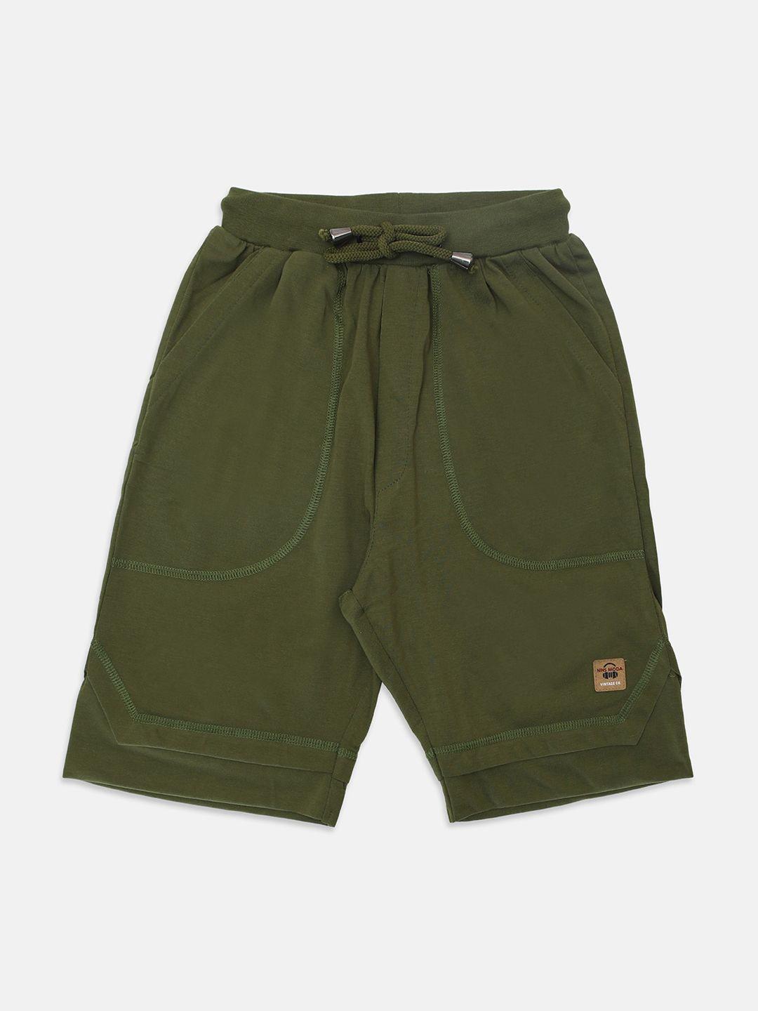 nins moda boys olive green shorts