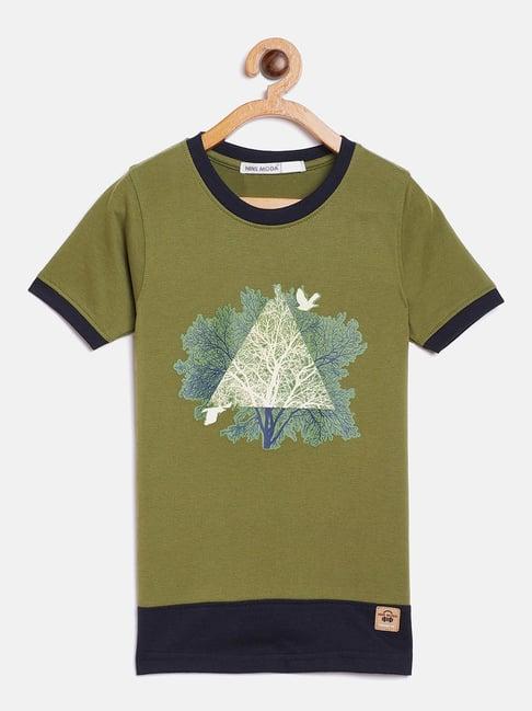 nins moda kids olive printed t-shirt