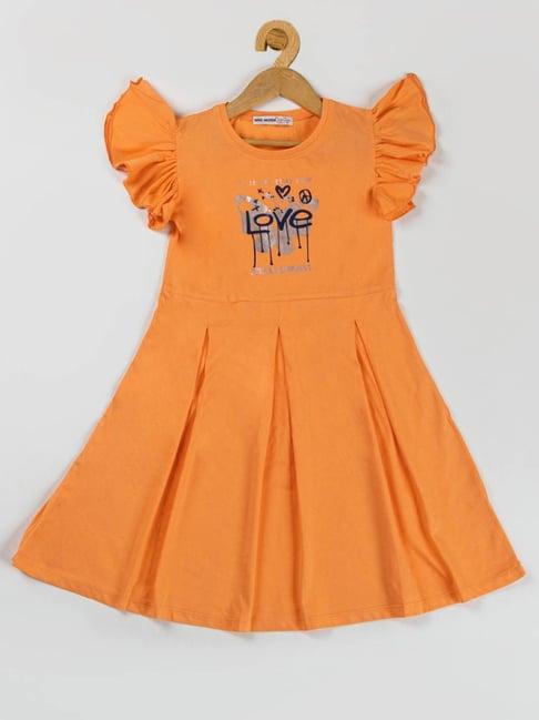 nins moda kids orange printed dress