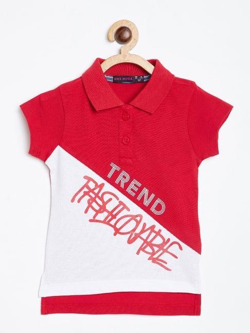 nins moda kids red & white printed polo t-shirt