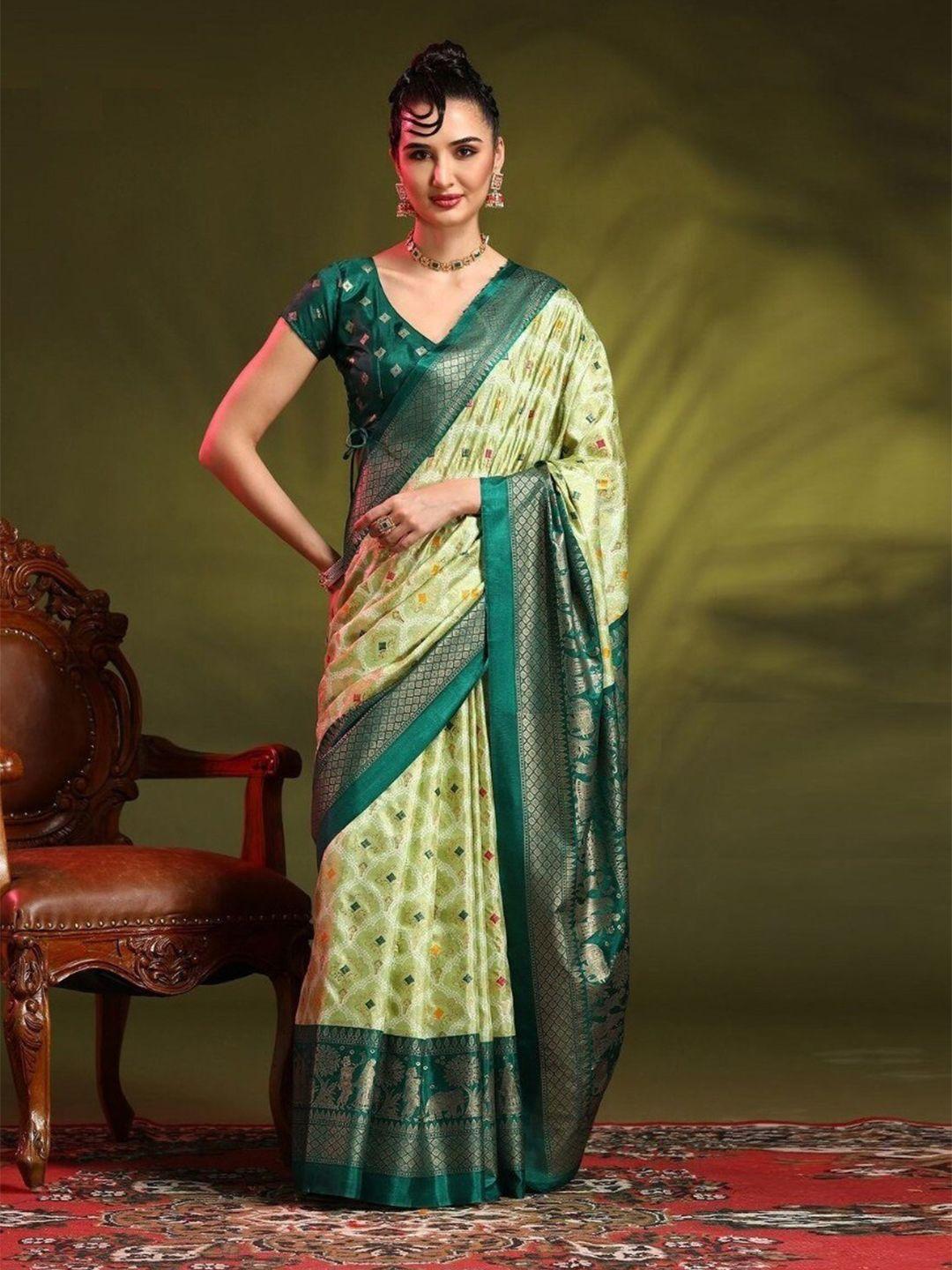 nirja fab green ethnic motifs silk blend bandhani saree