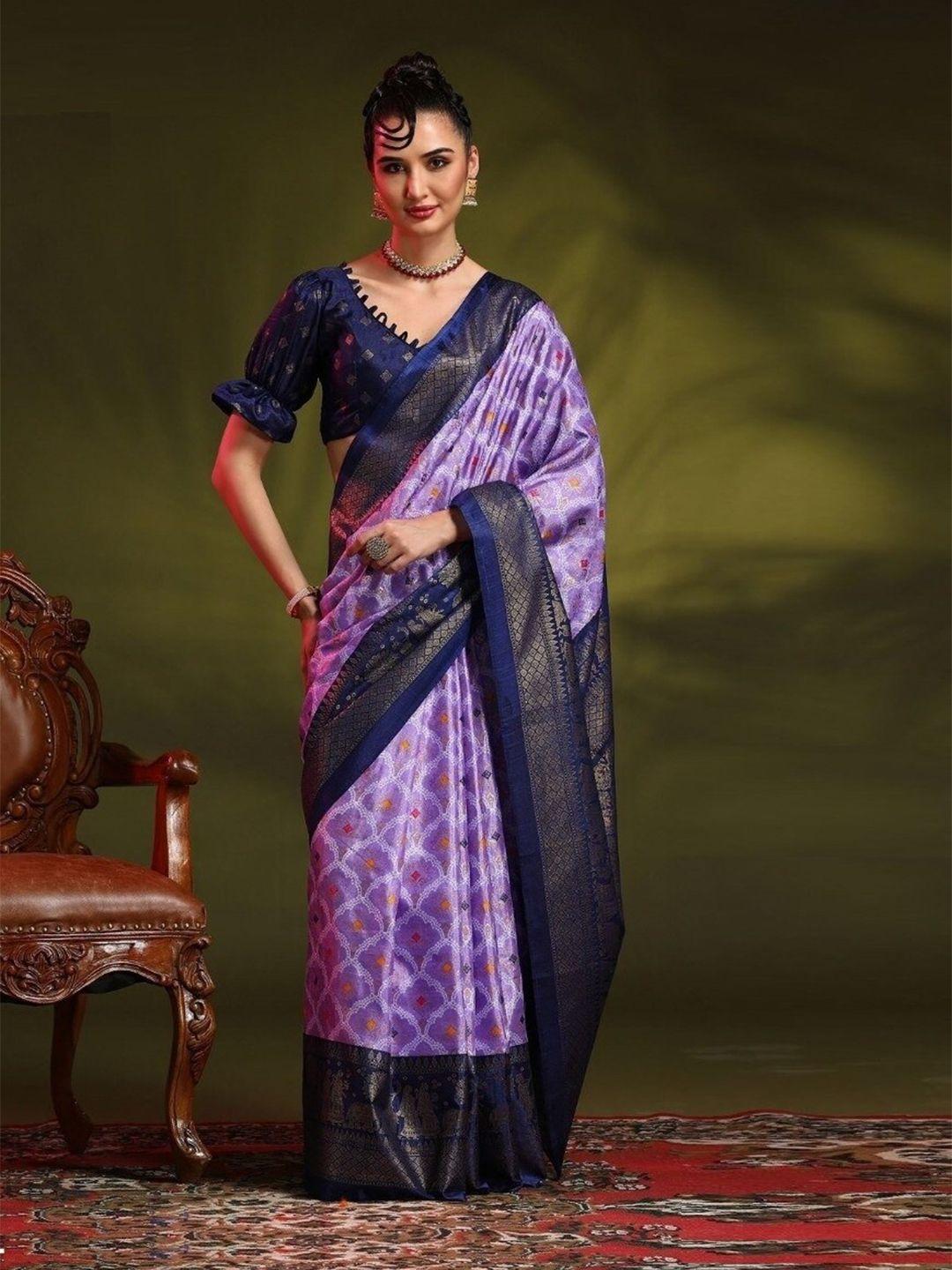 nirja fab lavender ethnic motifs silk blend bandhani saree