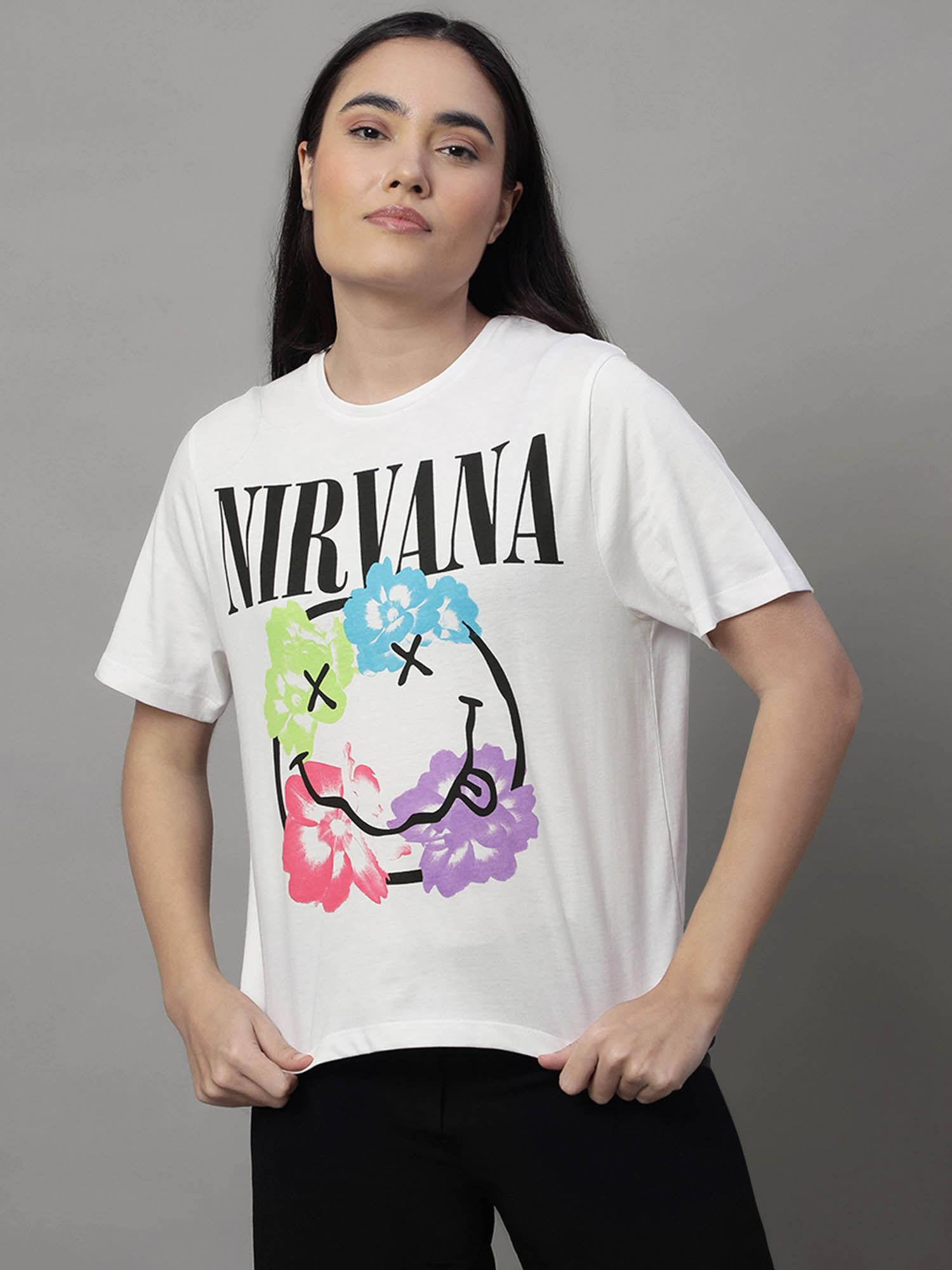 nirvana printed relaxed fit tshirt for women