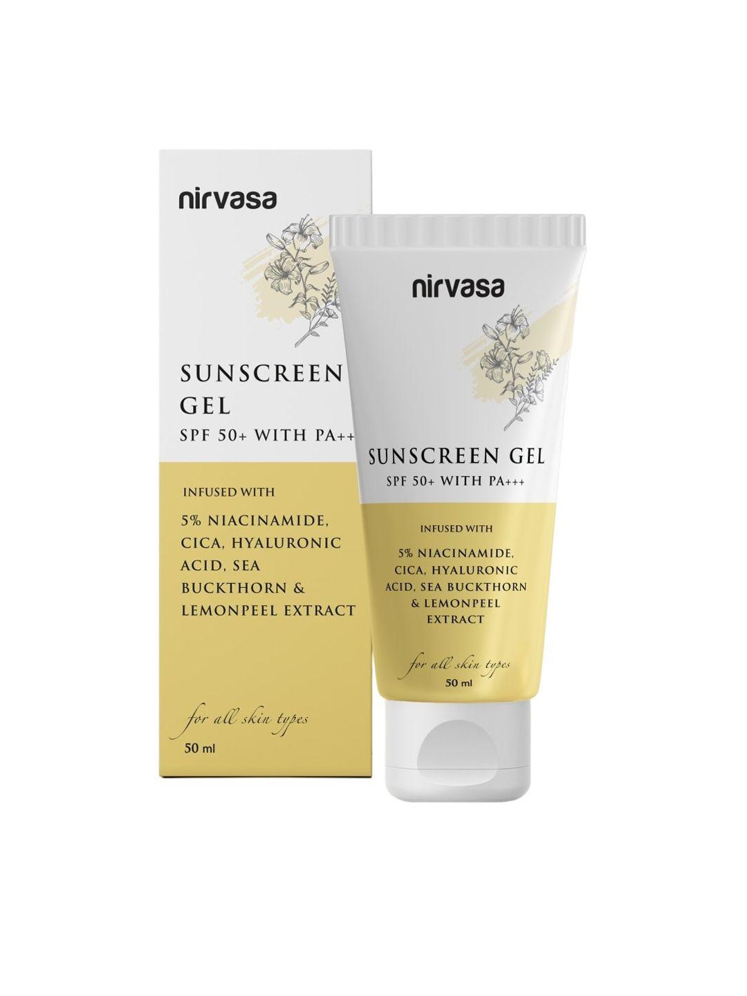 nirvasa spf 50+ sunscreen gel with & 5% niacinamide & hyaluronic acid - 50 ml