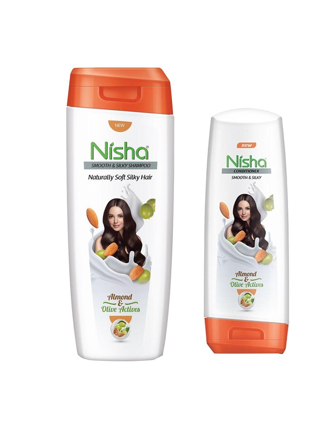 nisha naturally smooth & silky hair conditioner with almond & olive active 180 ml