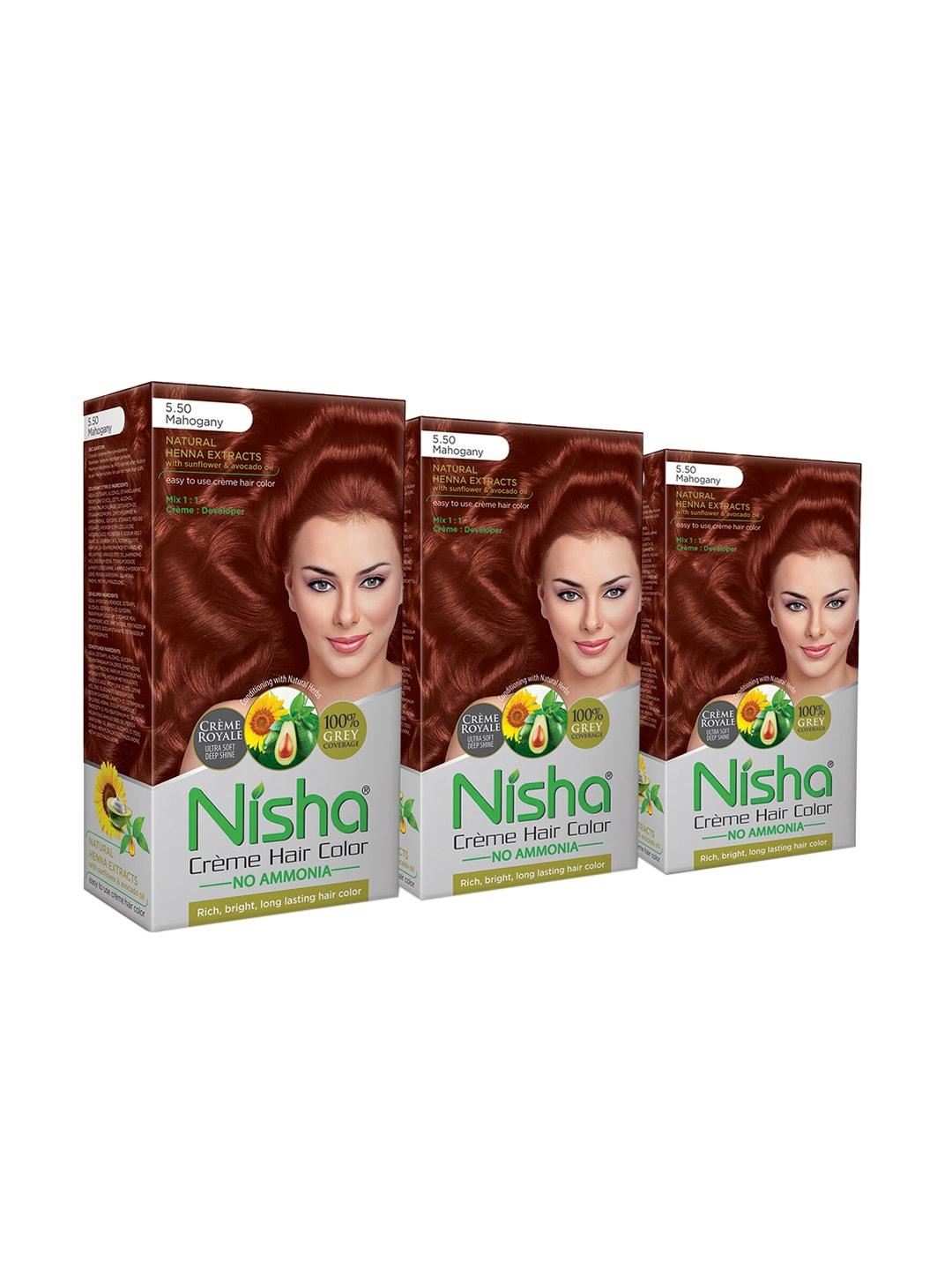 nisha pack of 3 creme hair colour 360g - mahogany