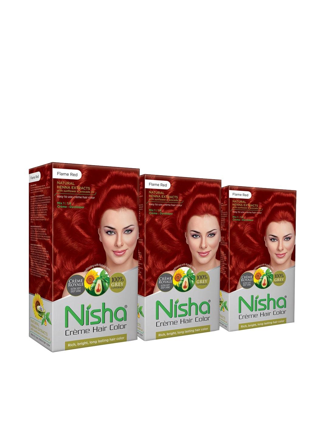 nisha pack of 3 creme hair colour 450g - flame red