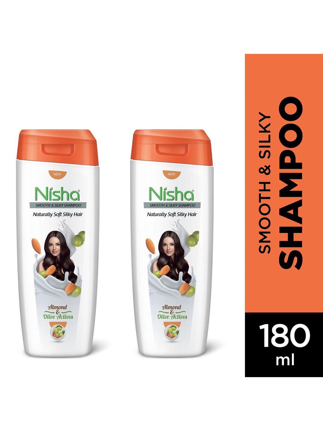 nisha set of 2 naturally smooth & silky hair shampoo with almond & olive active -180 ml