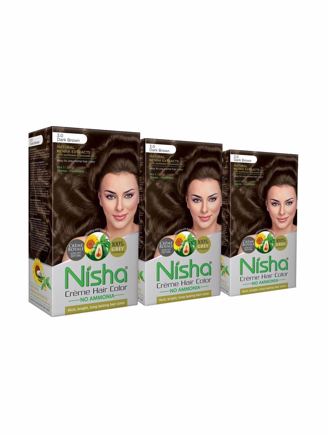 nisha unisex pack of 3 creme hair color 120gm each- dark brown