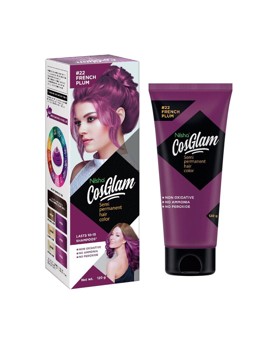 nisha cosglam semi-permanent hair color 120 g - french plum 22