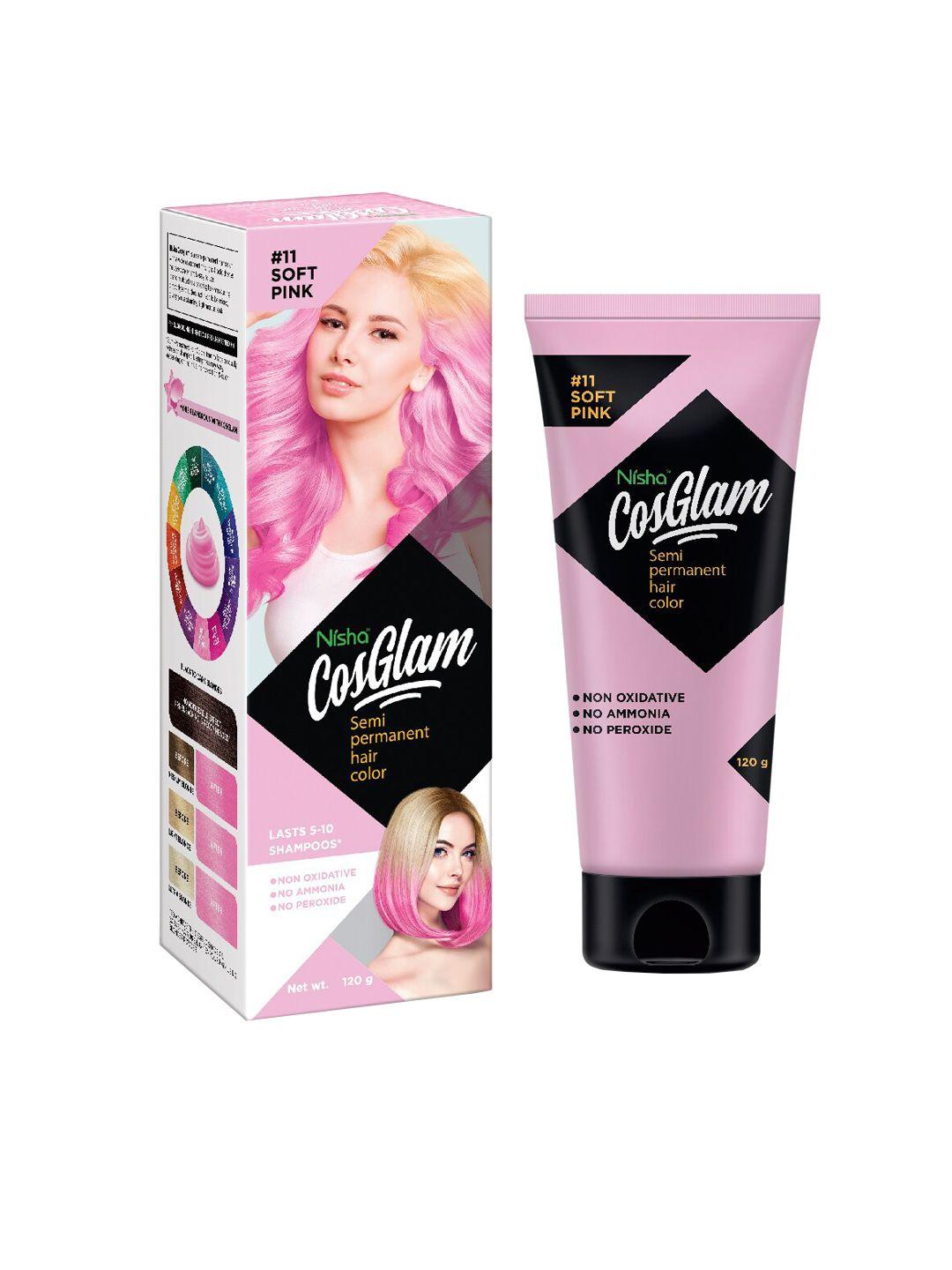 nisha cosglam semi permanent hair color 120 g - soft pink 11