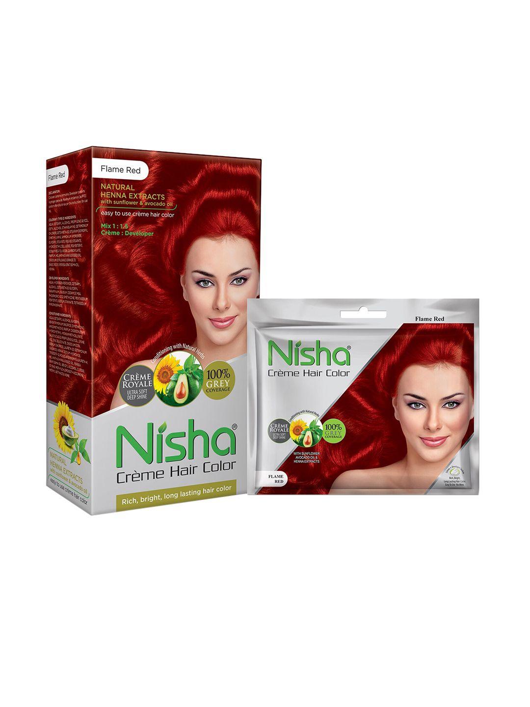 nisha creme long lasting hair colouring combo pack - flame red 160 gm