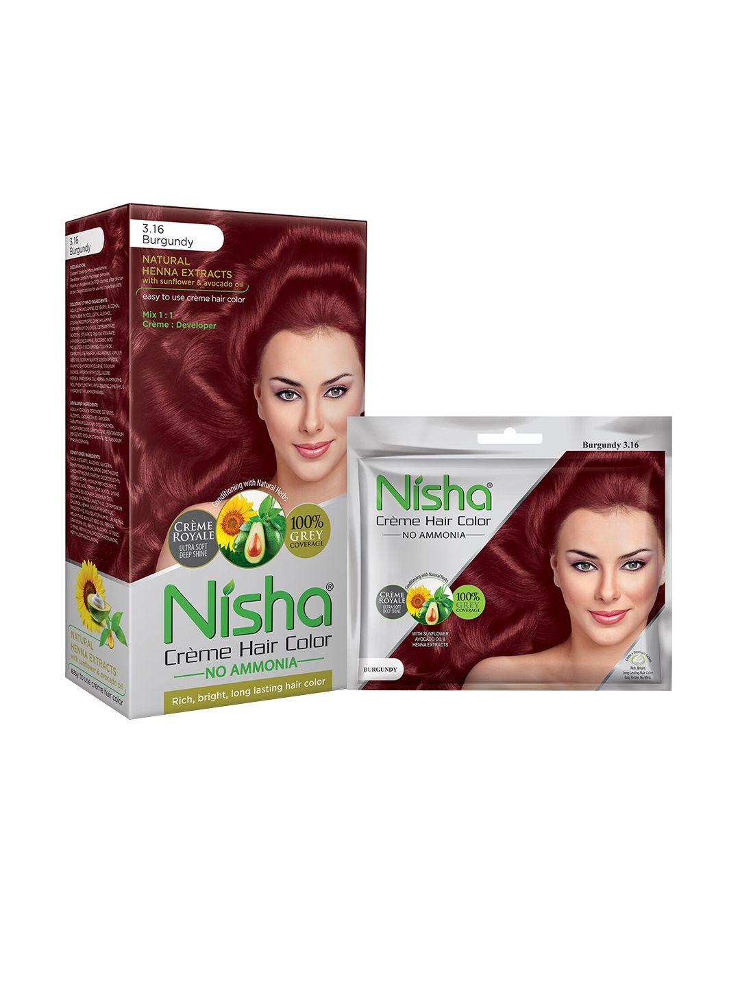 nisha creme long lasting hair colouring combo pack- burgundy 160 gm