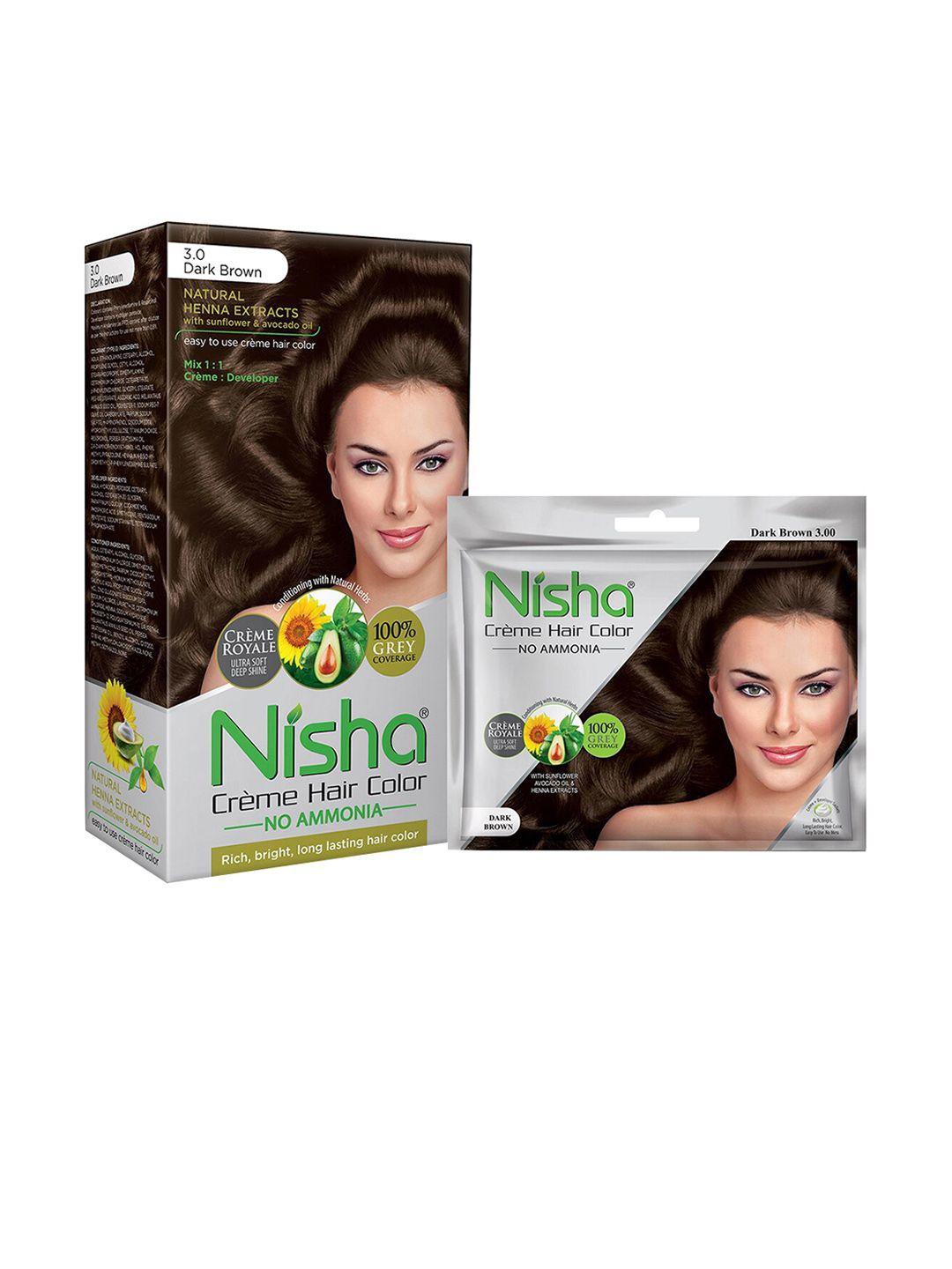 nisha creme long lasting hair colouring combo pack- dark brown 160 gm
