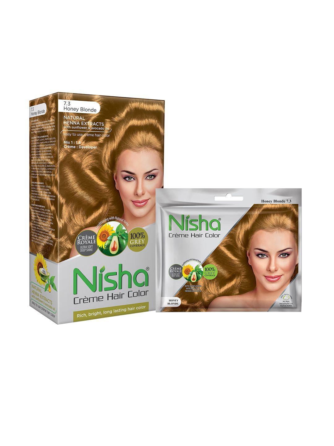 nisha long lasting creme hair colouring combo pack 160 gm-honey blonde