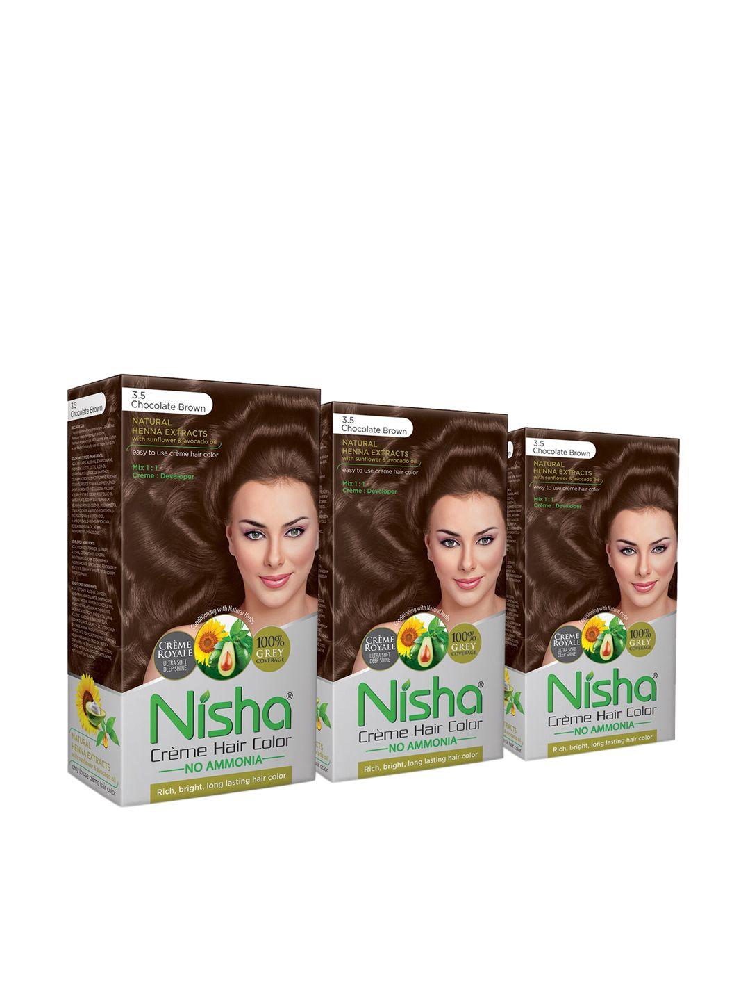 nisha pack of 3 creme hair colour 360g - chocolate brown