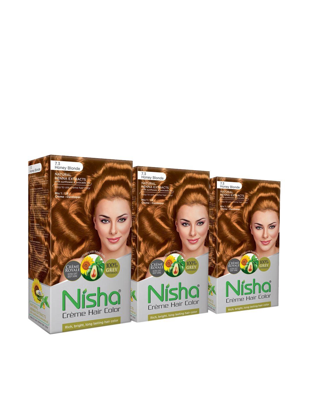 nisha pack of 3 creme hair colour 450g - honey blonde