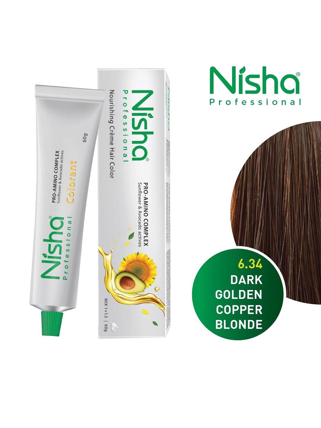nisha pro creme hair color 60g dark golden copper blonde - 6.34