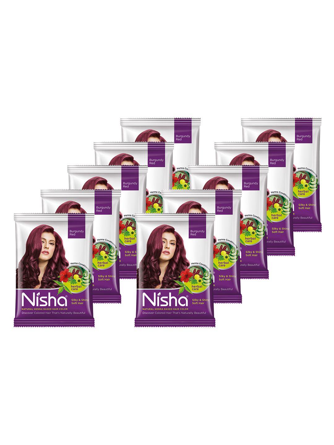 nisha set of 10 burgundy henna based hair color 15gm each