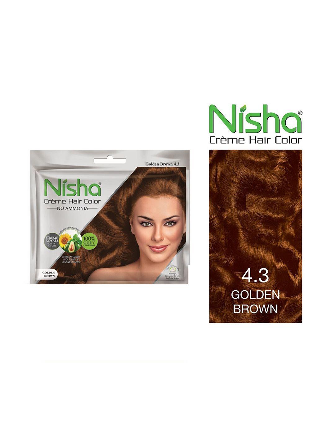 nisha set of 6 creme hair colour 240g - golden brown