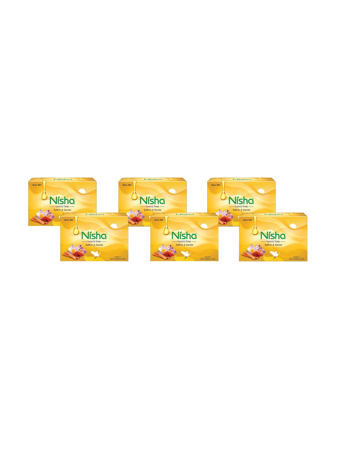 nisha set of 6 saffron and sandal bathing soaps - 100gm each