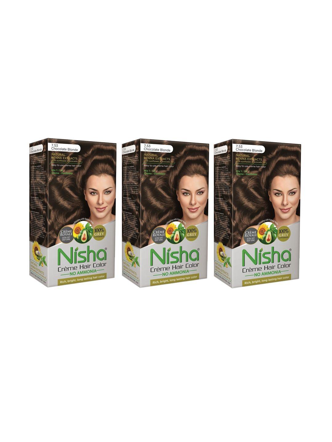 nisha unisex gold set of 3 creme hair color 150gm each- chocolate blonde