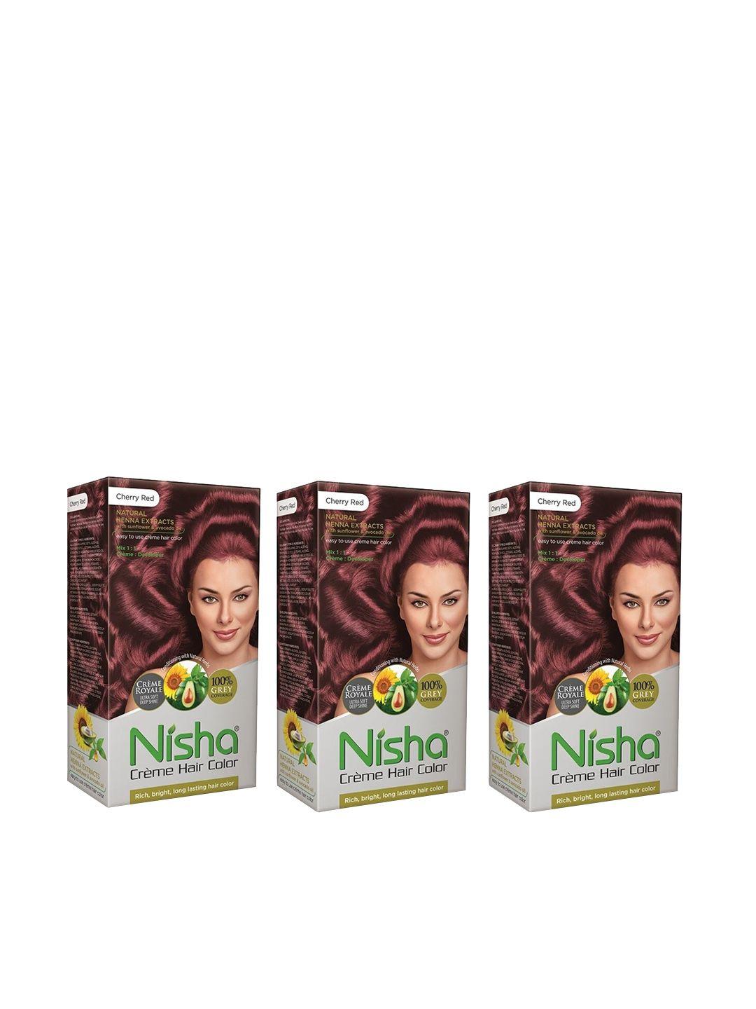 nisha unisex red pack of 3 creme hair color 120gm each- cherry red
