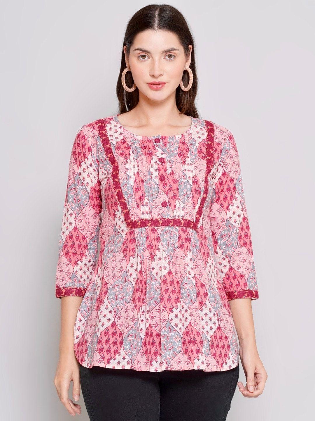 nishabd ethnic motifs printed pleated cotton regular top