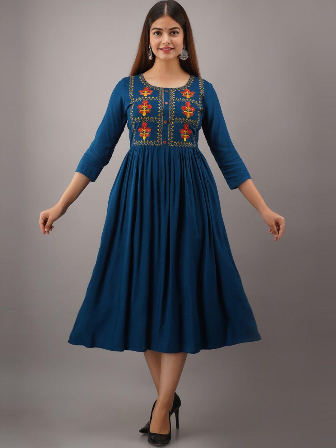 nishabd ethnic motifs embroidered a-line midi dress
