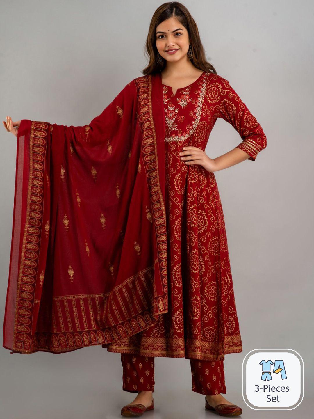 nishabd ethnic motifs printed regular thread work kurta with trousers & with dupatta