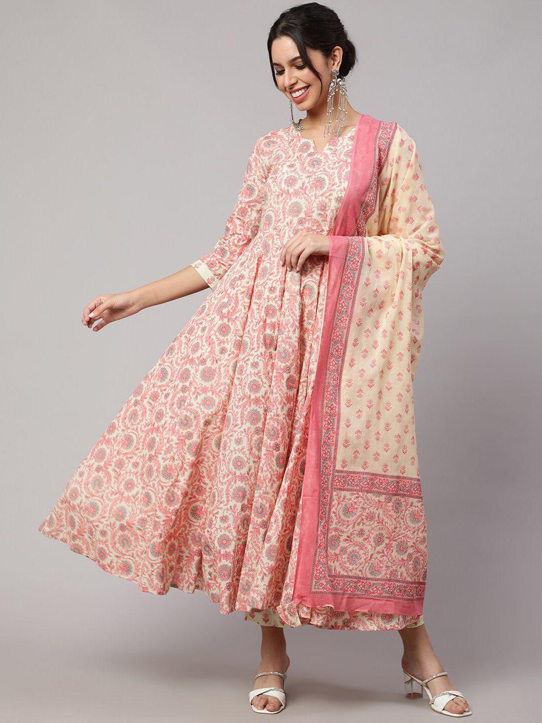 nishabd floral printed anarkali kurta with palazzos & dupatta