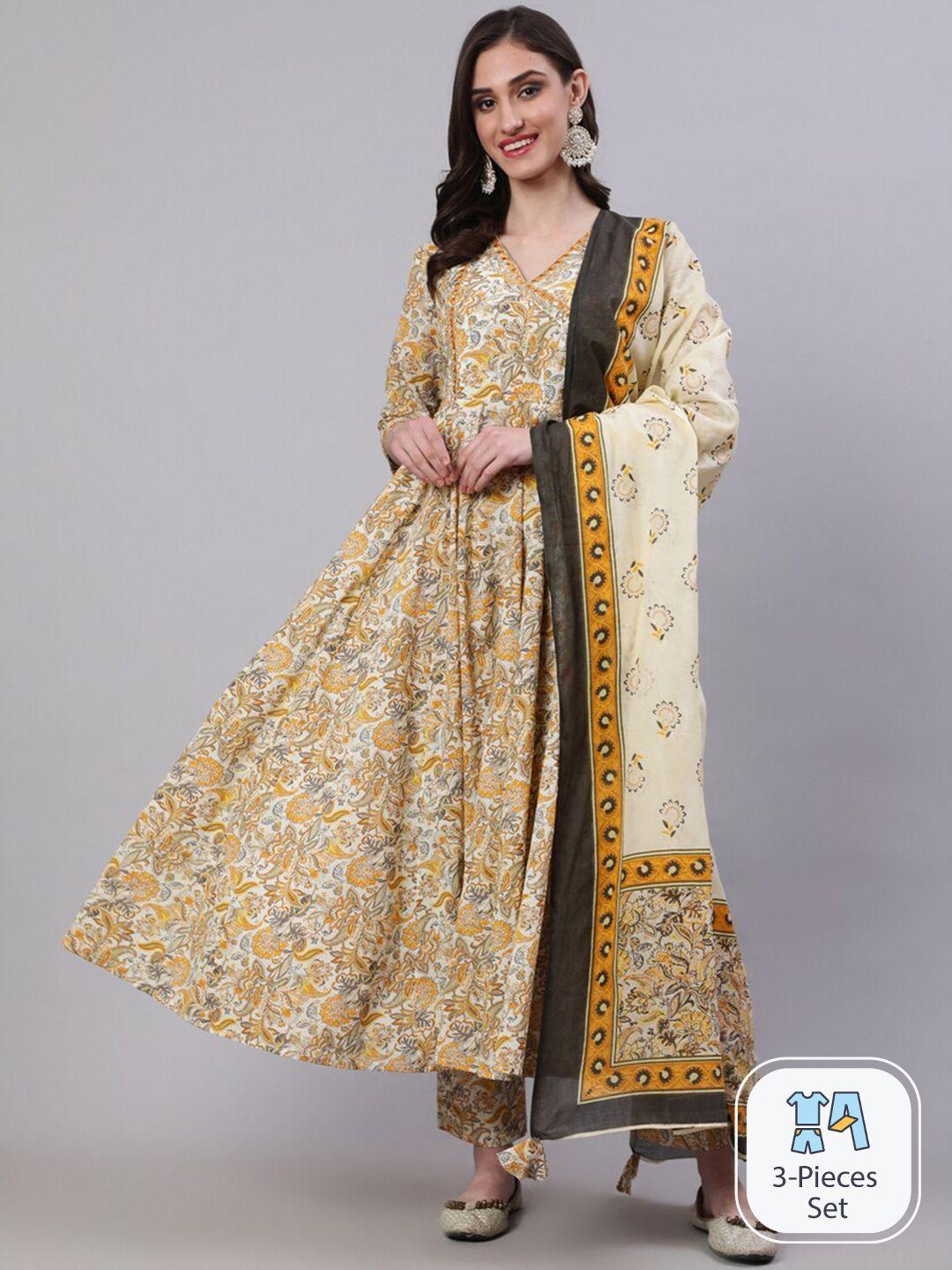 nishabd floral printed regular gotta patti pure cotton kurta with trousers & with dupatta