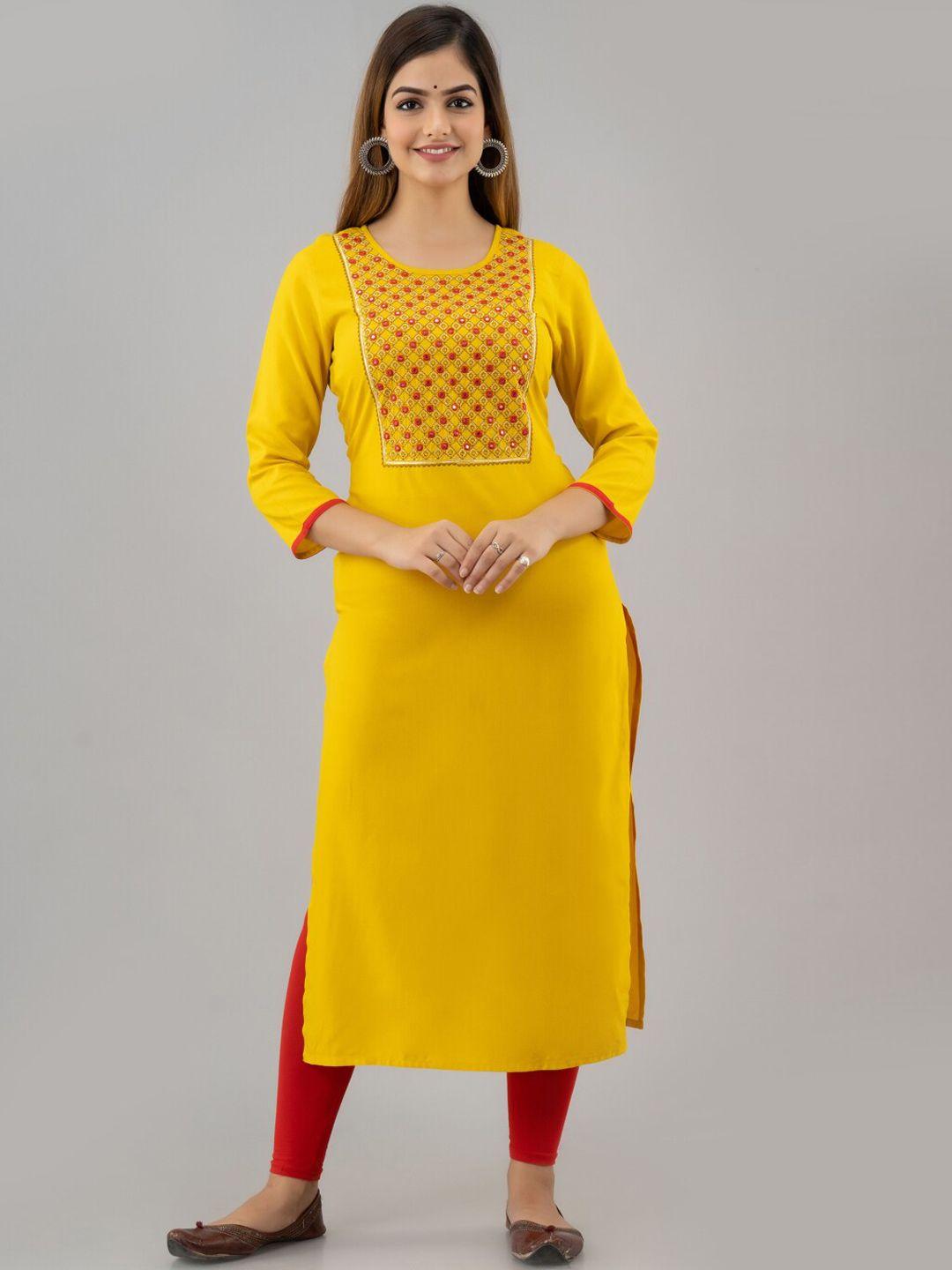 nishabd women mustard yellow yoke design thread work anarkali kurta