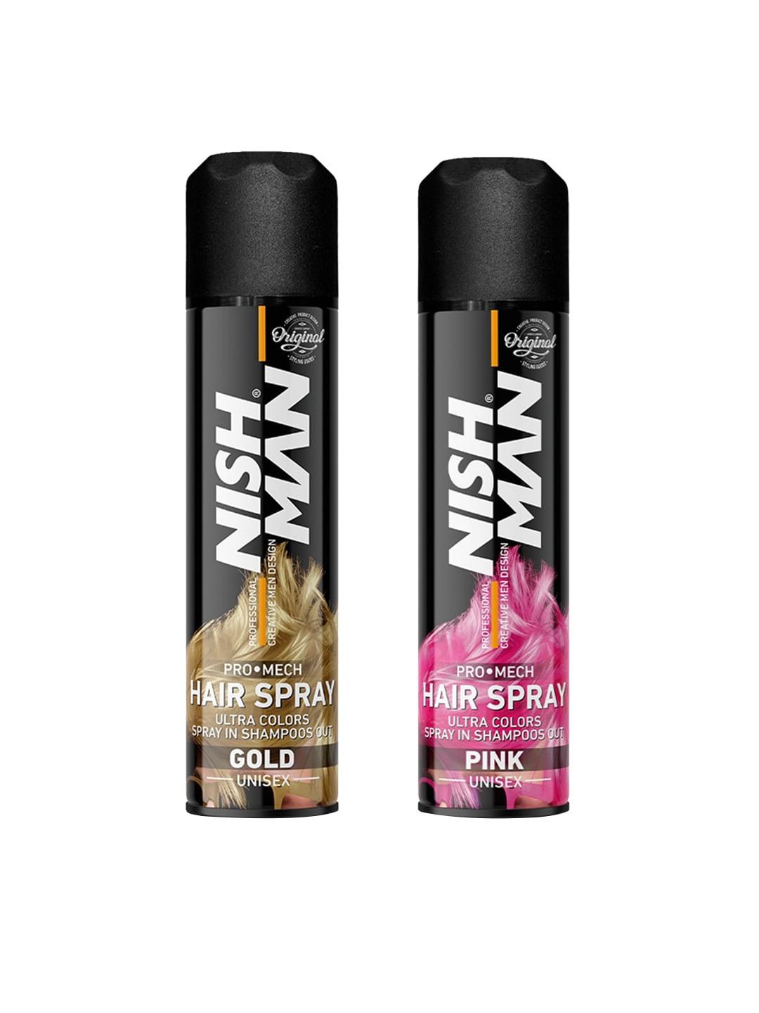 nishman pro mech 2-pcs hair color spray - 150ml each - gold & pink