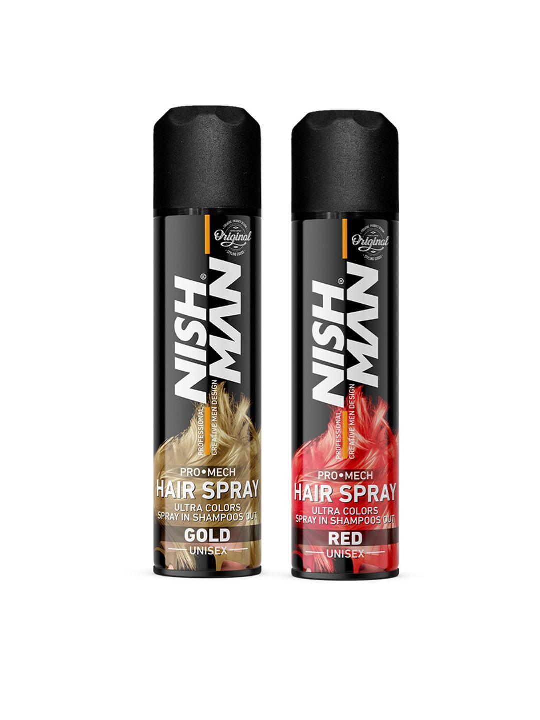 nishman pro mech 2-pcs hair color spray - 150ml each - gold & red